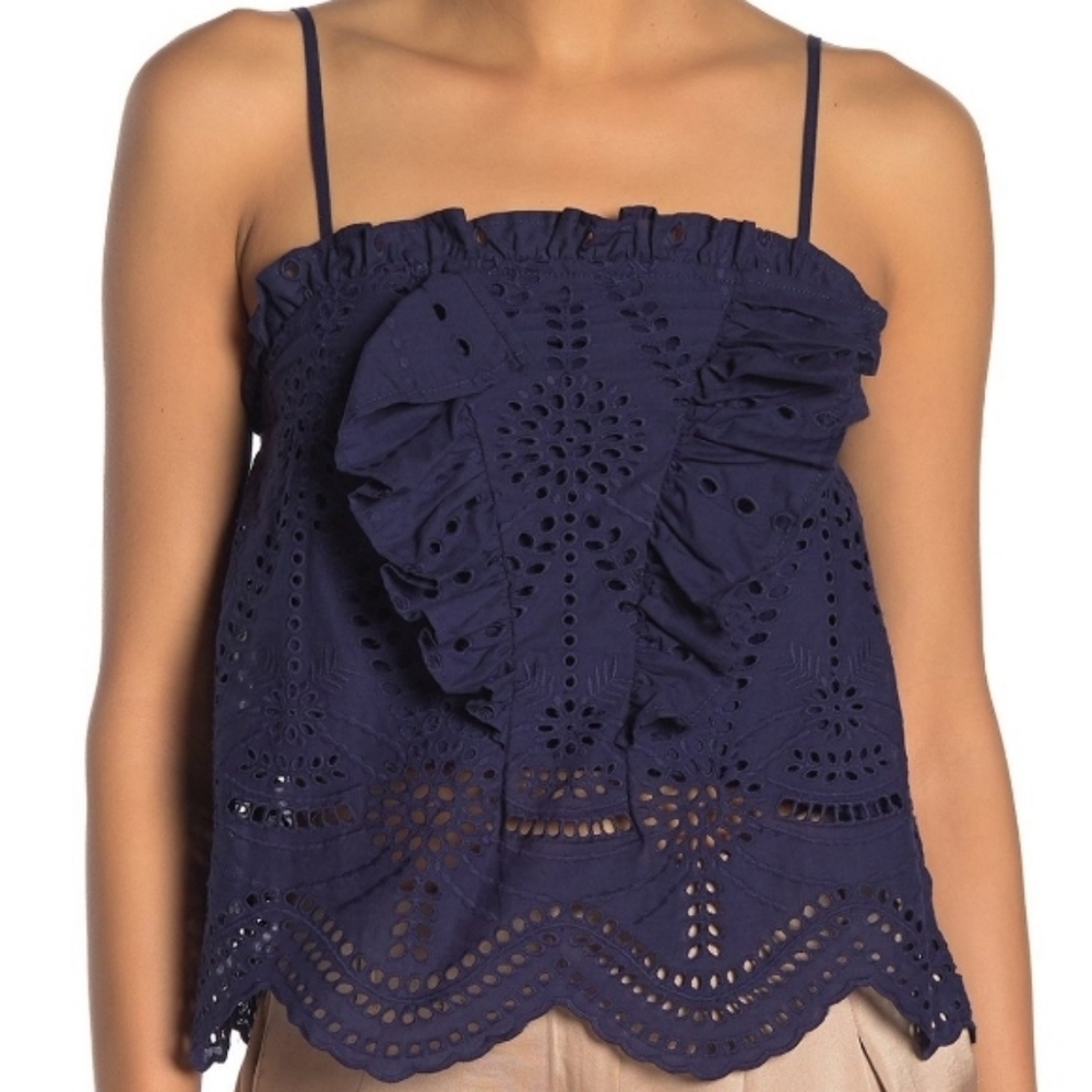 NWT NSR Women's Eyelet Ruffled Navy Blue Cropped Tank Top sz XL